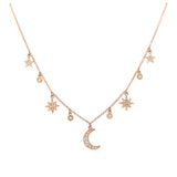 14K Yellow Gold Diamond Moon & Star Charm Necklace-Necklaces-majolie-YELLOW GOLD-