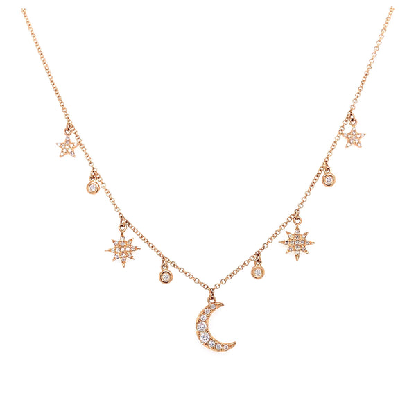 14K White Gold Diamond Moon & Star Charm Necklace-Necklaces-majolie-YELLOW GOLD-