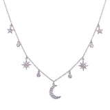 14K Yellow Gold Diamond Moon & Star Charm Necklace