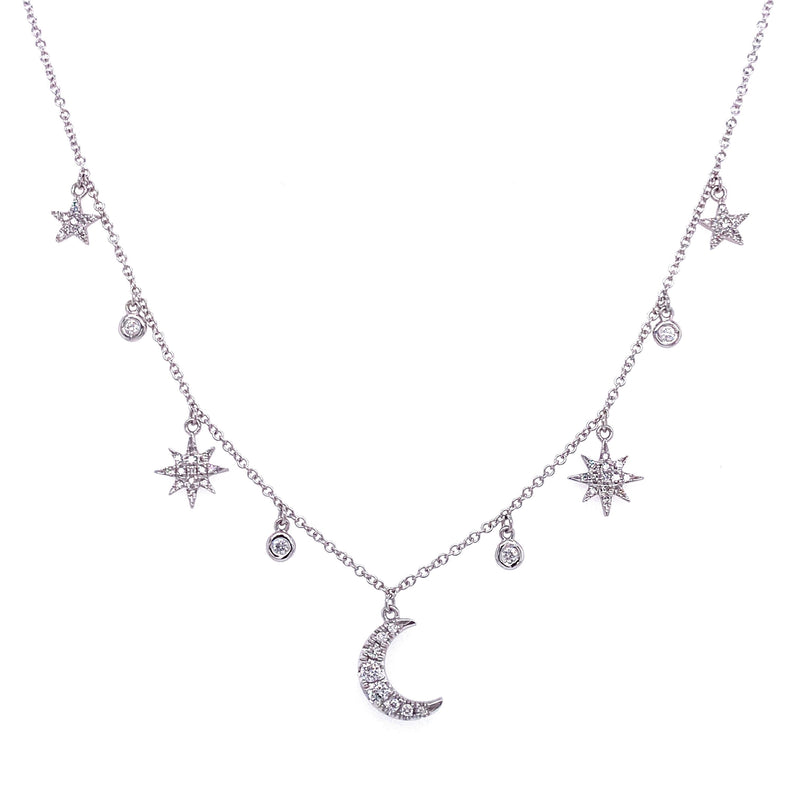 14K Yellow Gold Diamond Moon & Star Charm Necklace-Necklaces-majolie-WHITE GOLD-
