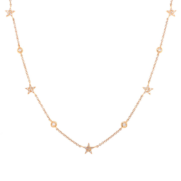 14K Yellow Gold Diamond Star & Diamond By The Yard Necklace-Necklaces-majolie-