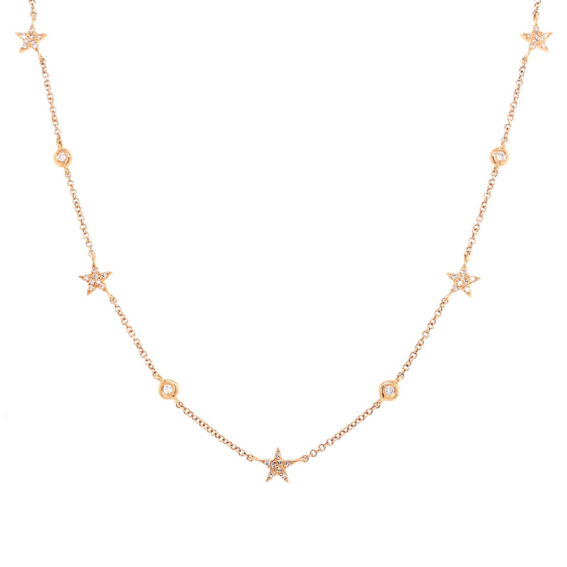 14K Yellow Gold Diamond Star & Diamond By The Yard Necklace-Necklaces-majolie-