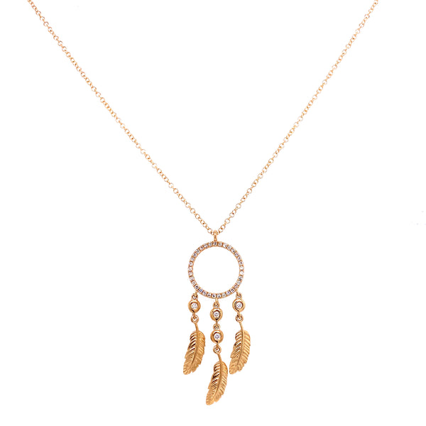 14K Yellow Gold Diamond Dream Catcher Necklace