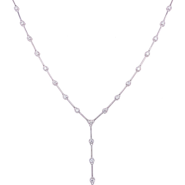 14K White Gold Diamond Y Necklace-Necklaces-majolie-