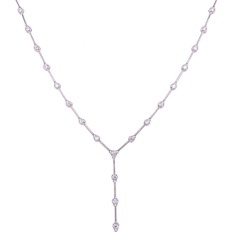 14K White Gold Diamond Y Necklace-Necklaces-majolie-