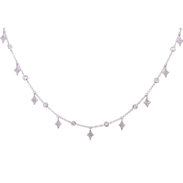 14K White Gold Diamond By The Yard & Spike Necklace