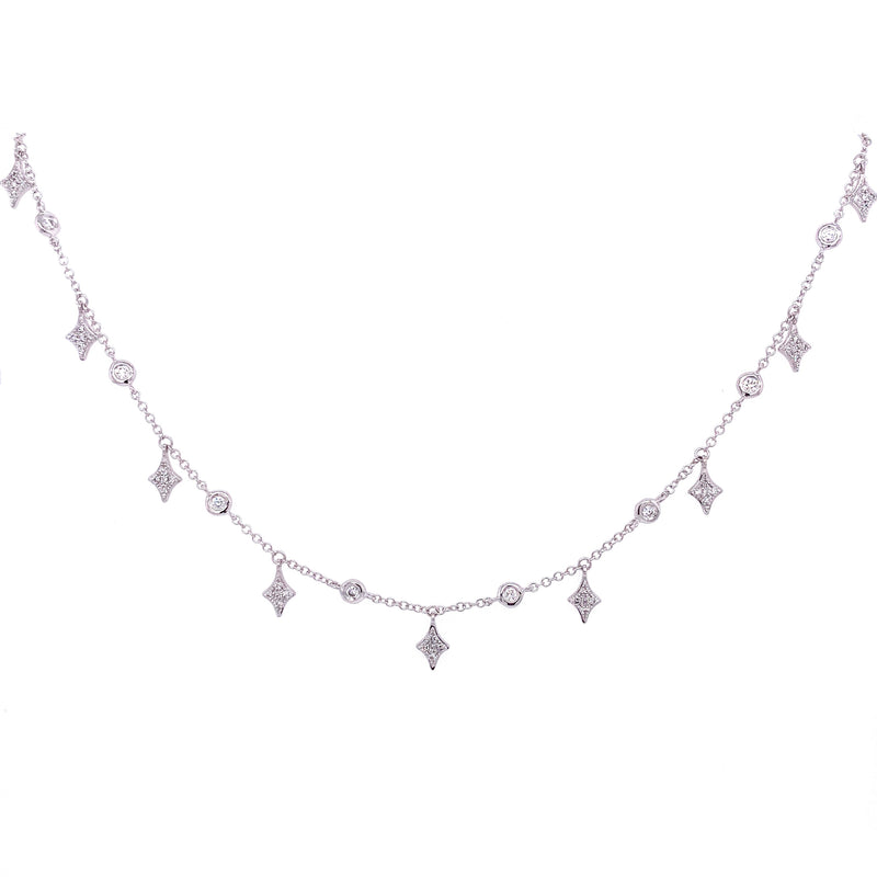 14K White Gold Diamond By The Yard & Spike Necklace