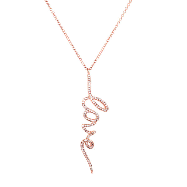 14K Rose Gold Diamond Script "Love" Necklace