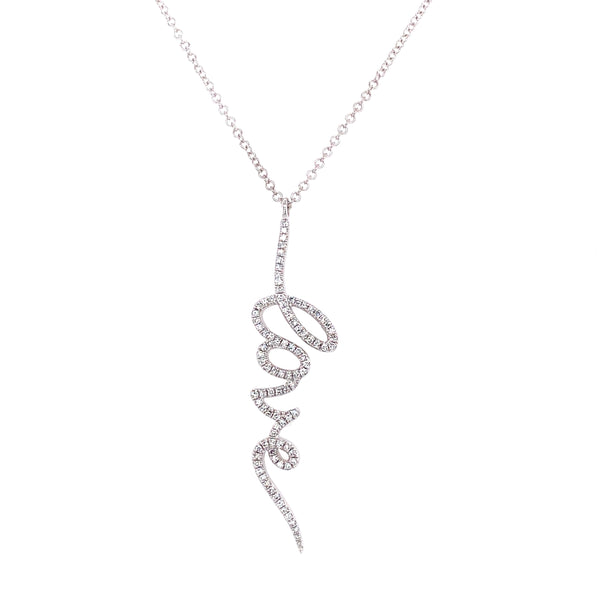 14K White Gold Diamond Script "Love" Necklace-Necklaces-majolie-White Gold-