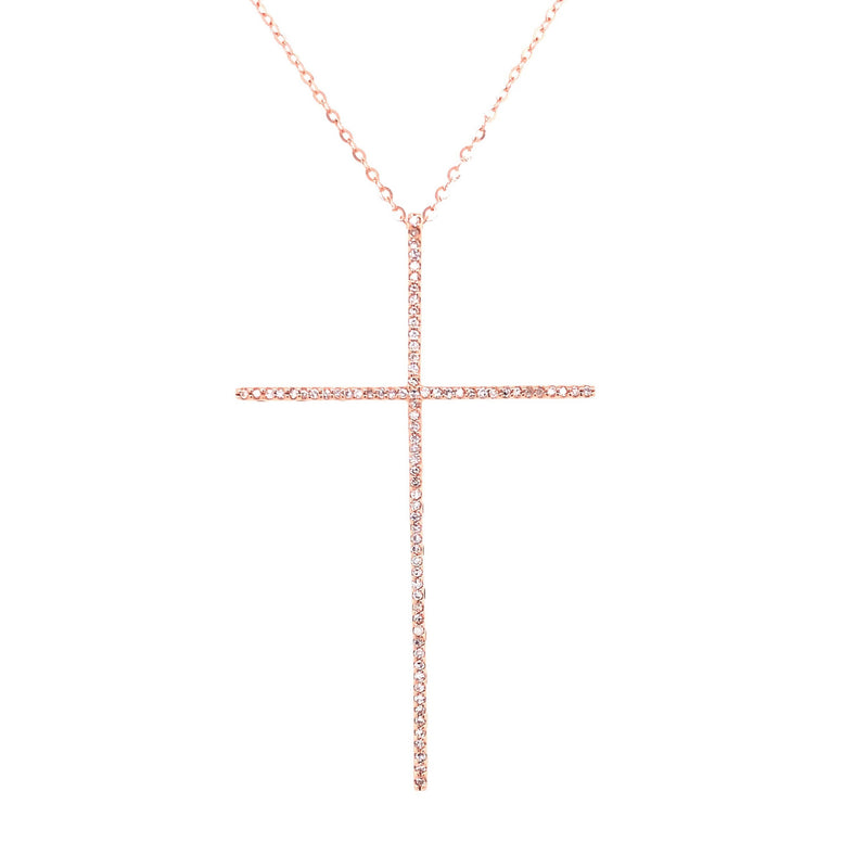 14K Rose Gold Extra Large Diamond Cross Necklace