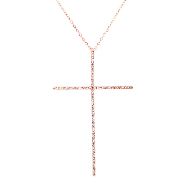 14K Yellow Gold Extra Large Diamond Cross Necklace-Necklaces-lau international-ROSE GOLD-