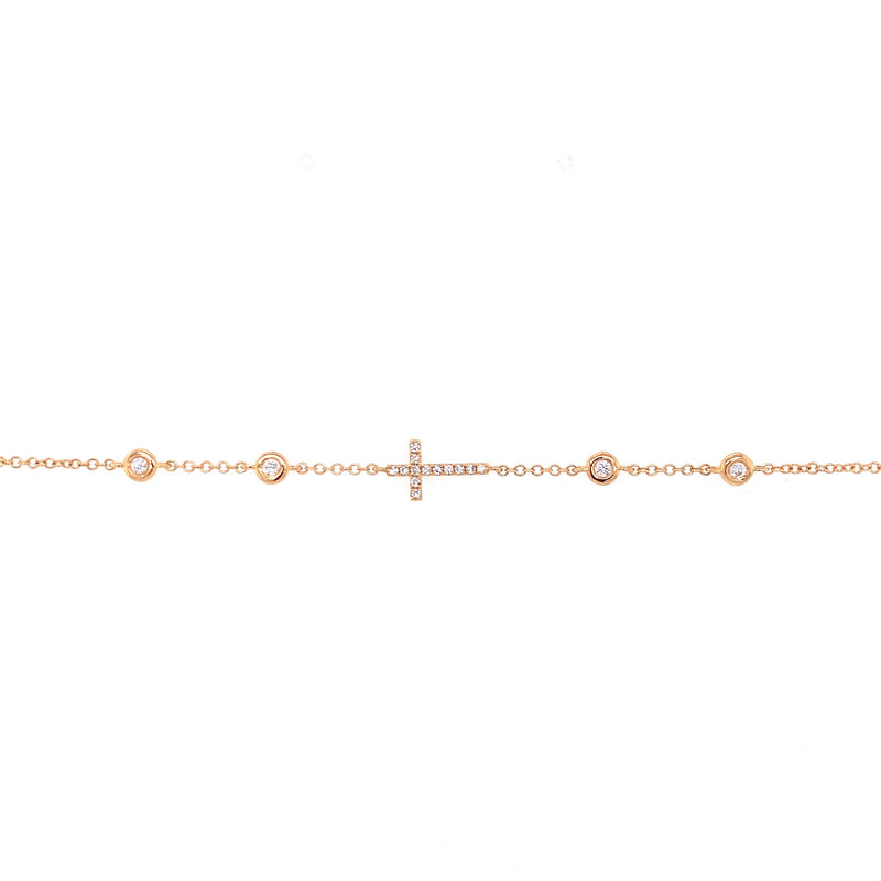 14K White Gold Diamond Cross Bracelet-Bracelets-majolie-YELLOW GOLD-