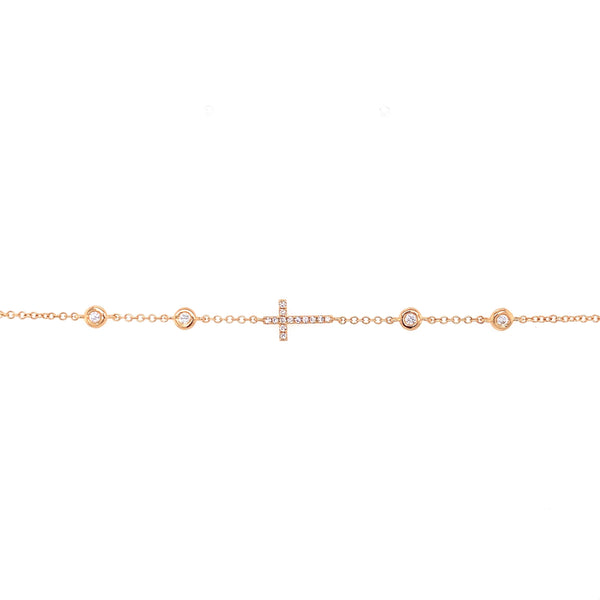 14K Yellow Gold Diamond Cross Bracelet