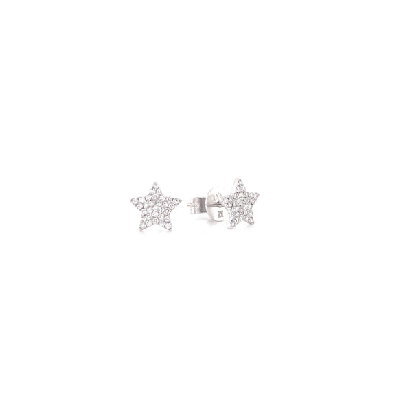 14K White Gold Diamond Star Stud Earrings