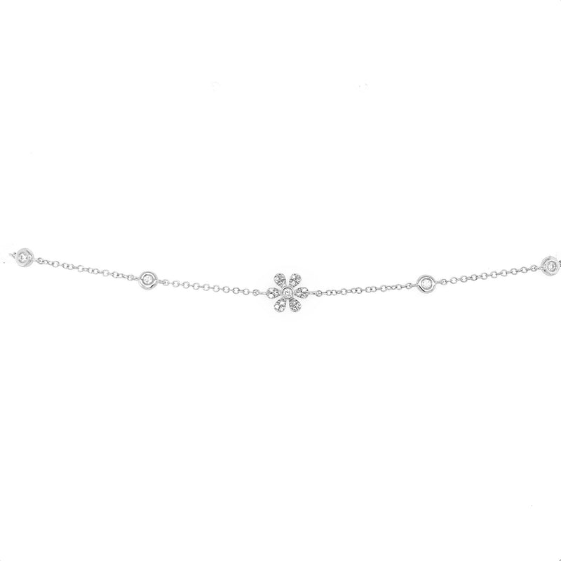 14K White Gold Diamond Flower & Bezel Bracelet-Bracelets-majolie-WHITE GOLD-