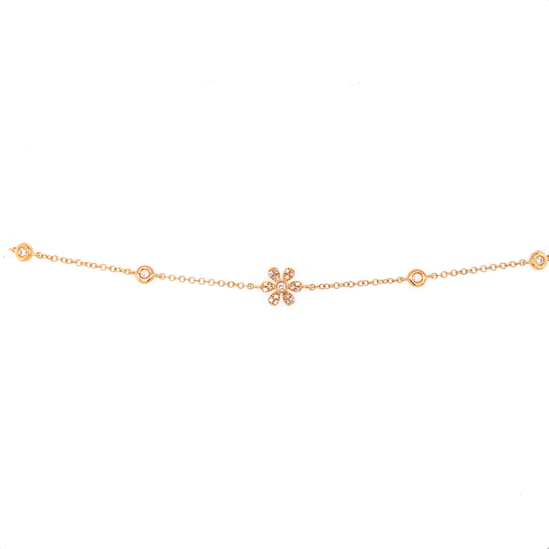 14K White Gold Diamond Flower & Bezel Bracelet-Bracelets-majolie-YELLOW GOLD-
