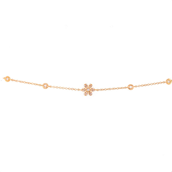 14K Yellow Gold Diamond Flower & Bezel Bracelet-Bracelets-majolie-YELLOW GOLD-