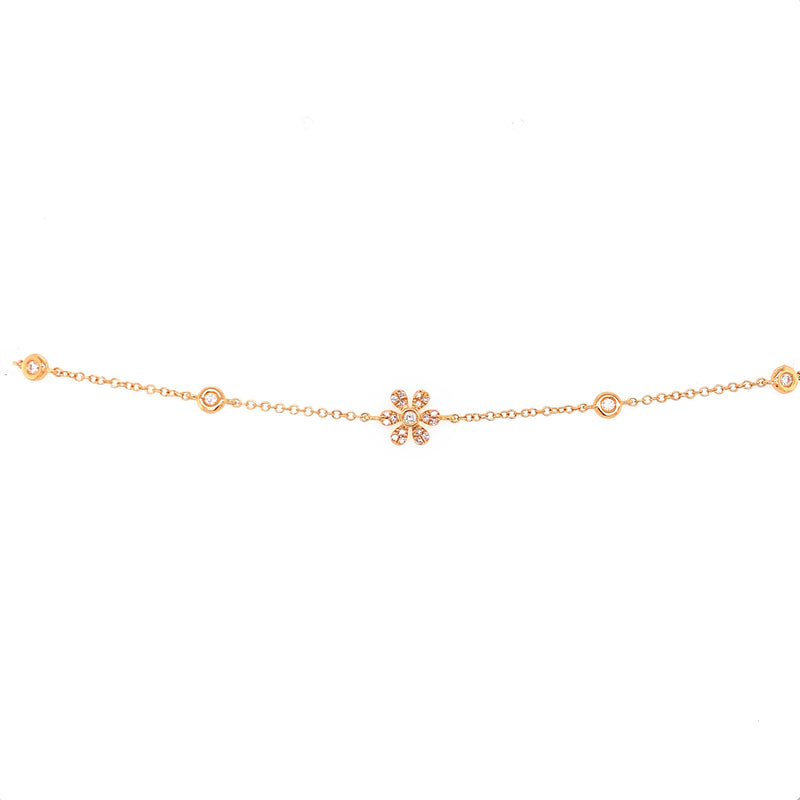 14K Rose Gold Diamond Flower & Bezel Bracelet