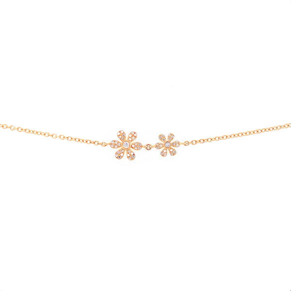 14K Yellow Gold Diamond Double Flower Bracelet-Bracelets-majolie-YELLOW GOLD-