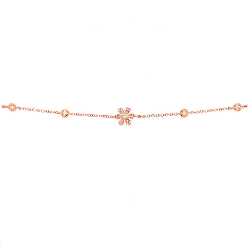14K White Gold Diamond Flower & Bezel Bracelet-Bracelets-majolie-ROSE GOLD-