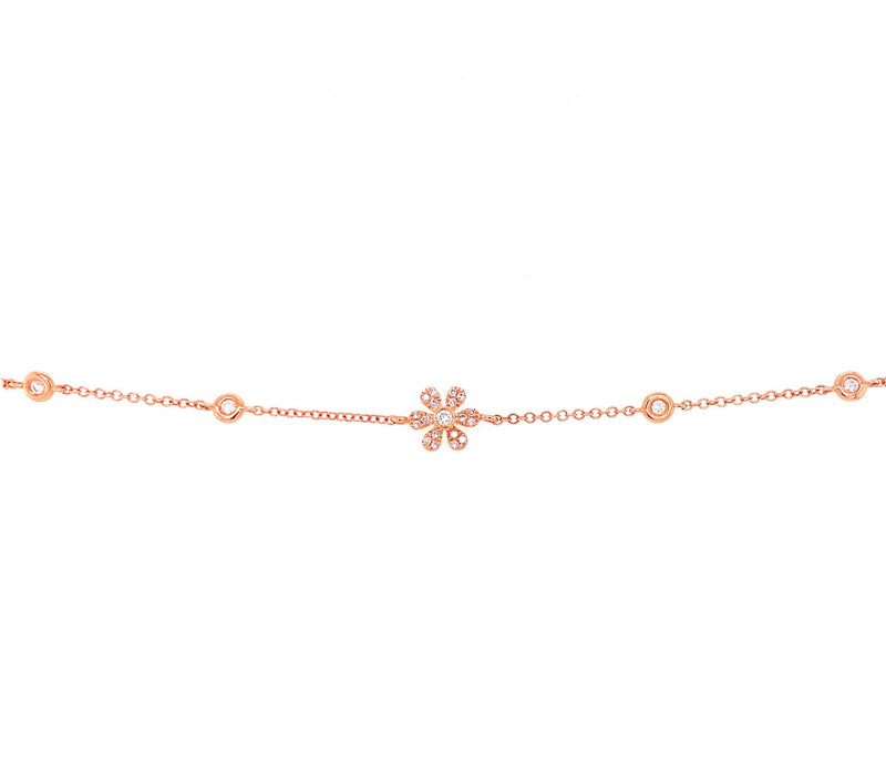14K Rose Gold Diamond Flower & Bezel Bracelet-Bracelets-Maurice's Jewelers-ROSE GOLD-