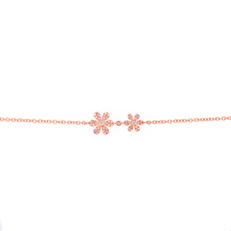 14K Yellow Gold Diamond Double Flower Bracelet-Bracelets-majolie-ROSE GOLD-