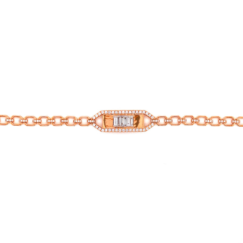 18K Rose Gold Round+Baguette Diamond Bar Bracelet-Bracelets-pink diamond-