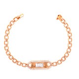 18K Rose Gold Round+Baguette Diamond Bar Bracelet-Bracelets-pink diamond-