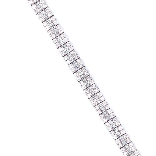 18K White Gold Baguette + Round Diamond Tennis Bracelet-Bracelets-pink diamond-