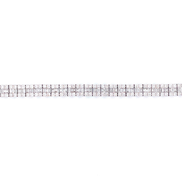 18K White Gold Baguette + Round Diamond Tennis Bracelet-Bracelets-pink diamond-