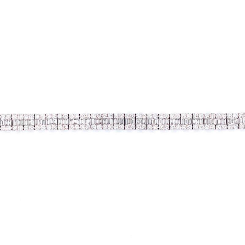18K White Gold Baguette + Round Diamond Tennis Bracelet-Bracelets-pink diamond-