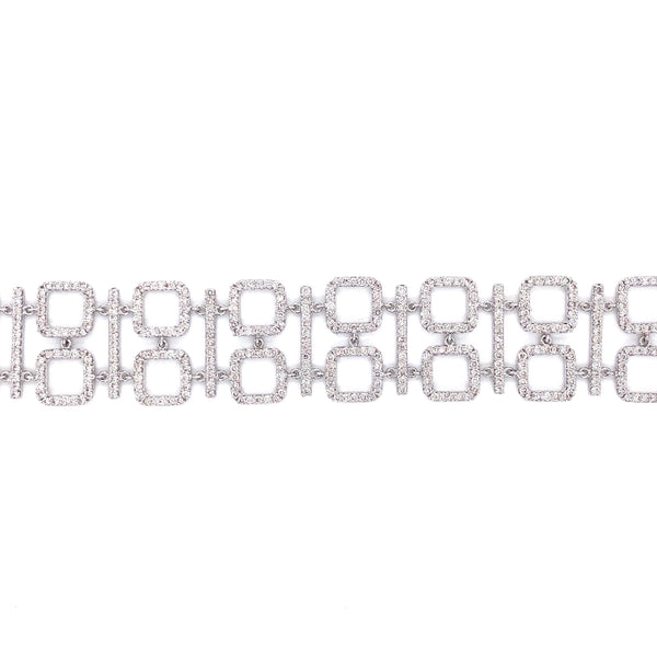 18K White Gold Diamond Square + Bar Link Bracelet