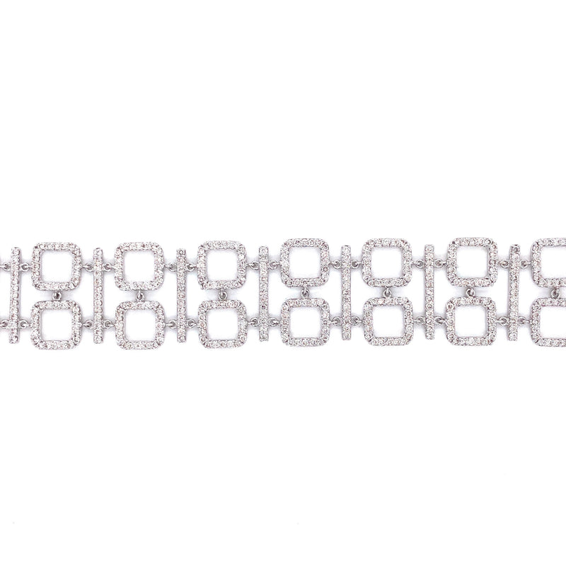 18K White Gold Diamond Square + Bar Link Bracelet-Bracelets-pink diamond-