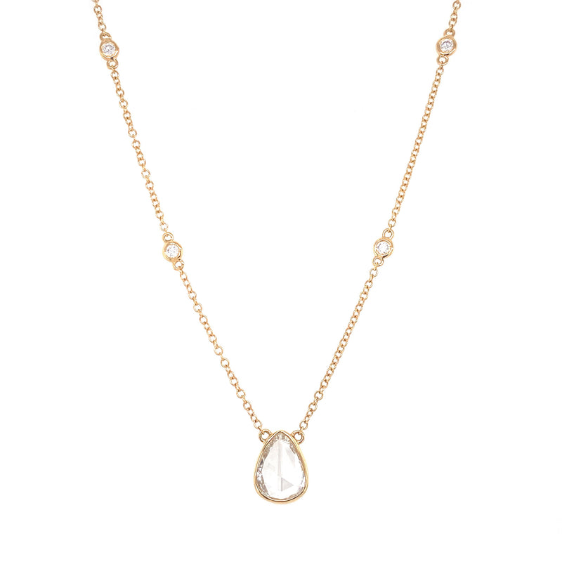 18K Yellow Gold Diamond Rose Cut Pear Diamond Necklace