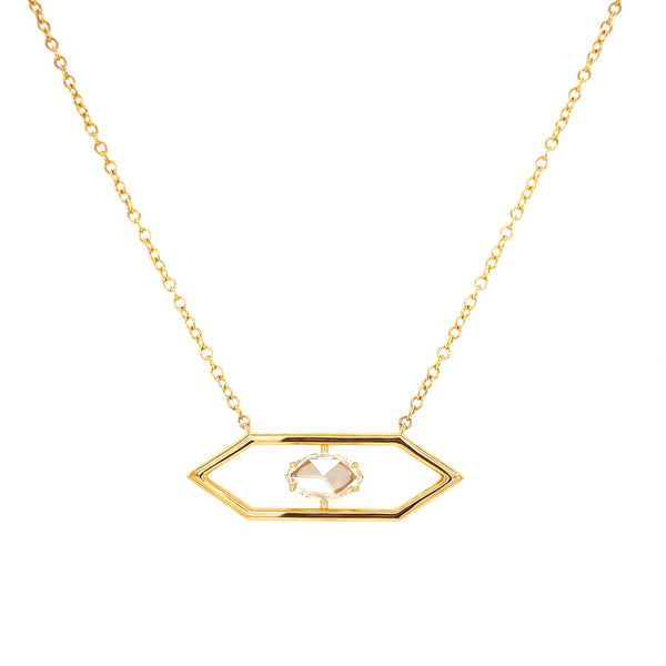18K Yellow Gold Rose Cut Marquis Diamond Hexagon Necklace