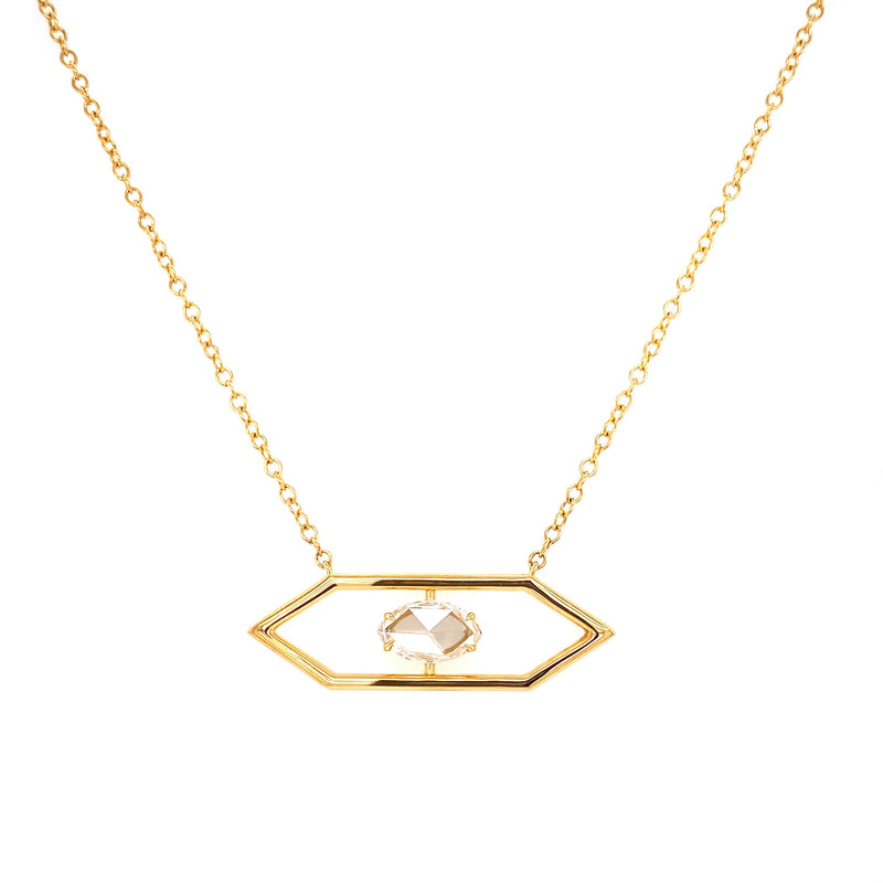 18K Yellow Gold Rose Cut Marquis Diamond Hexagon Necklace-Necklaces-pink diamond-