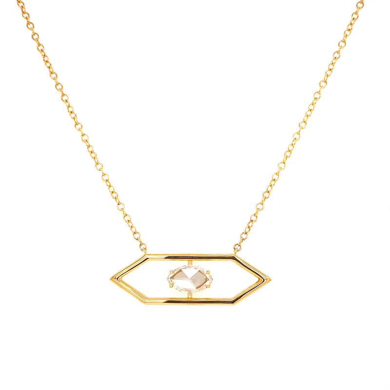 18K Yellow Gold Rose Cut Marquis Diamond Hexagon Necklace