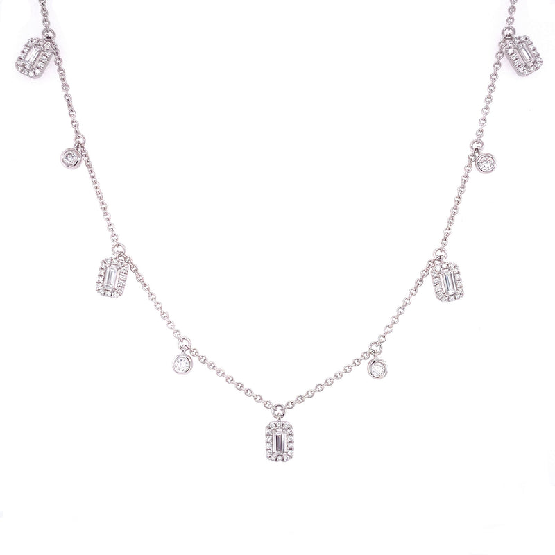 18K White Gold Diamond Shaker Necklace-Necklaces-pink diamond-