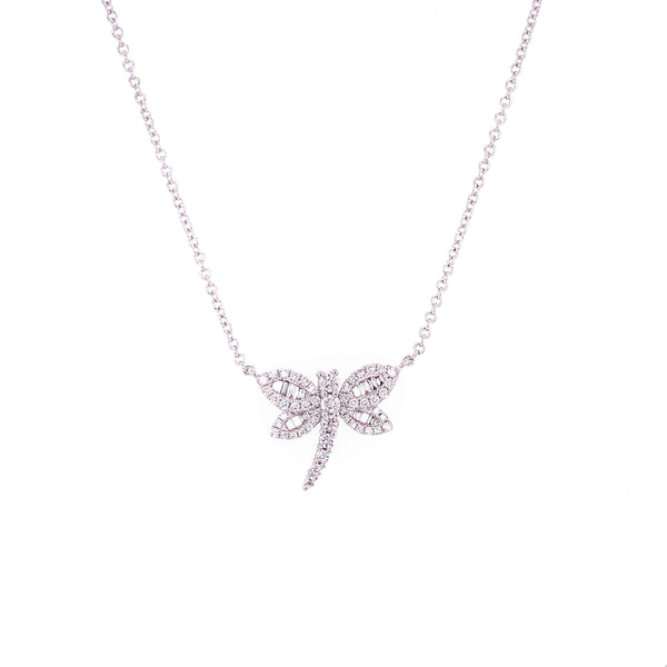 18K White Gold Diamond Dragonfly Necklace-Necklaces-pink diamond-