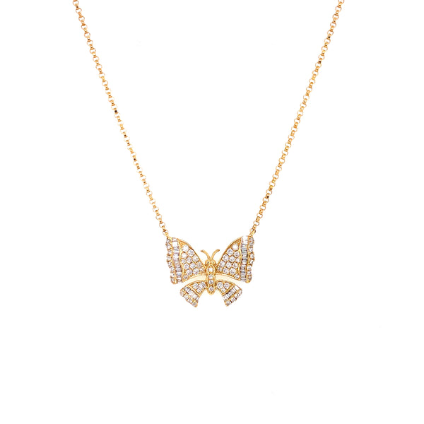 18K Yellow Gold Diamond Pave Butterfly Necklace-Necklaces-pink diamond-