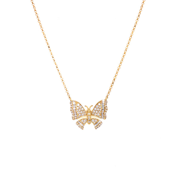 18K Yellow Gold Diamond Pave Butterfly Necklace