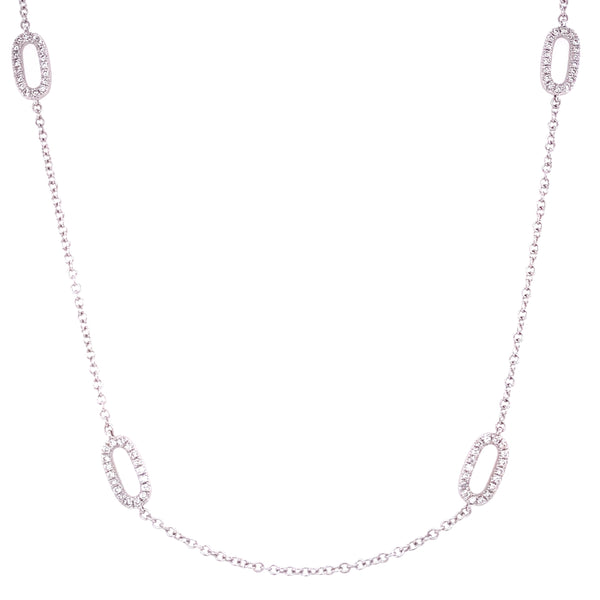18K White Gold Diamond Oval Link Station Necklace-Necklaces-pink diamond-