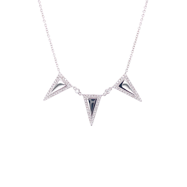 18K White Gold Diamond Triangle Necklace-Necklaces-pink diamond-