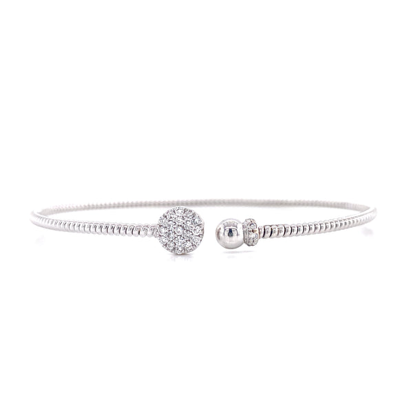 18K White Gold Diamond Pave Circle Wire Open Cuff Bangle-Bracelets-pink diamond-