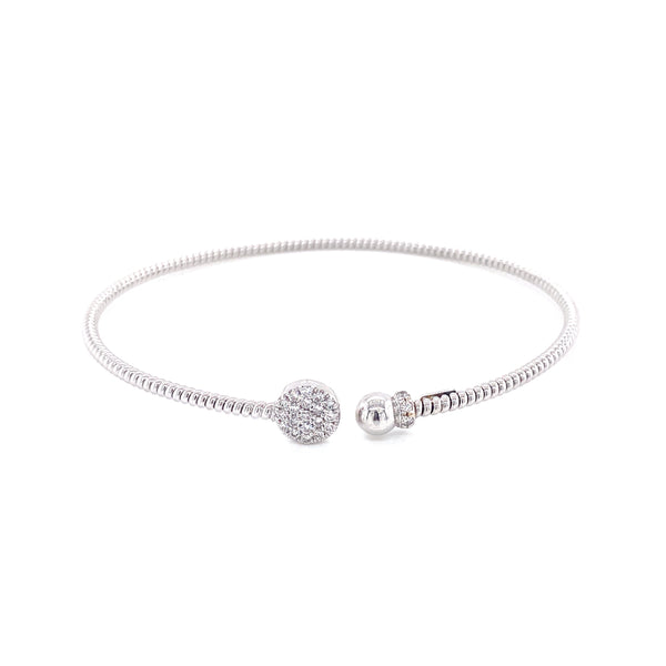 18K White Gold Diamond Pave Circle Wire Open Cuff Bangle-Bracelets-pink diamond-
