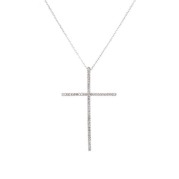 14K White Gold Diamond Large Cross Necklace-Necklaces-lau international-