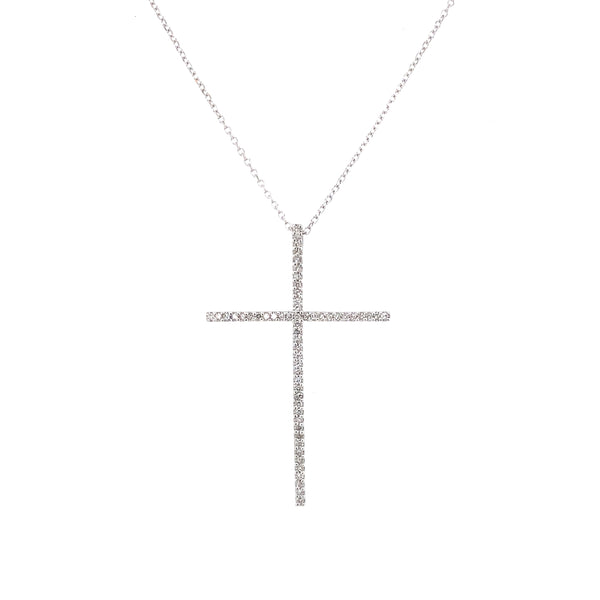 14K White Gold Diamond Large Cross Necklace