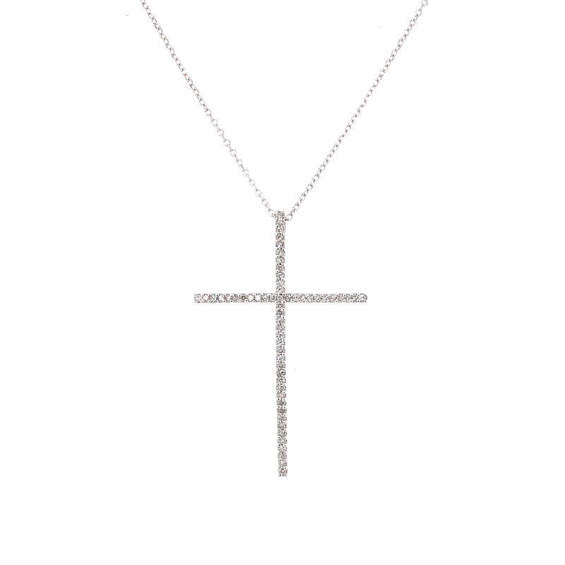 14K White Gold Diamond Large Cross Necklace-Necklaces-lau international-