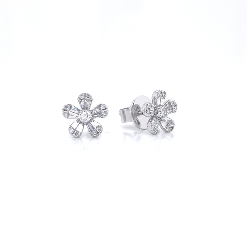 14K Rose Gold Diamond Flower Earrings (X-Small)