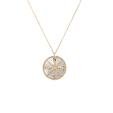 14K Yellow Gold Diamond + Mother of Pearl Compass Necklace